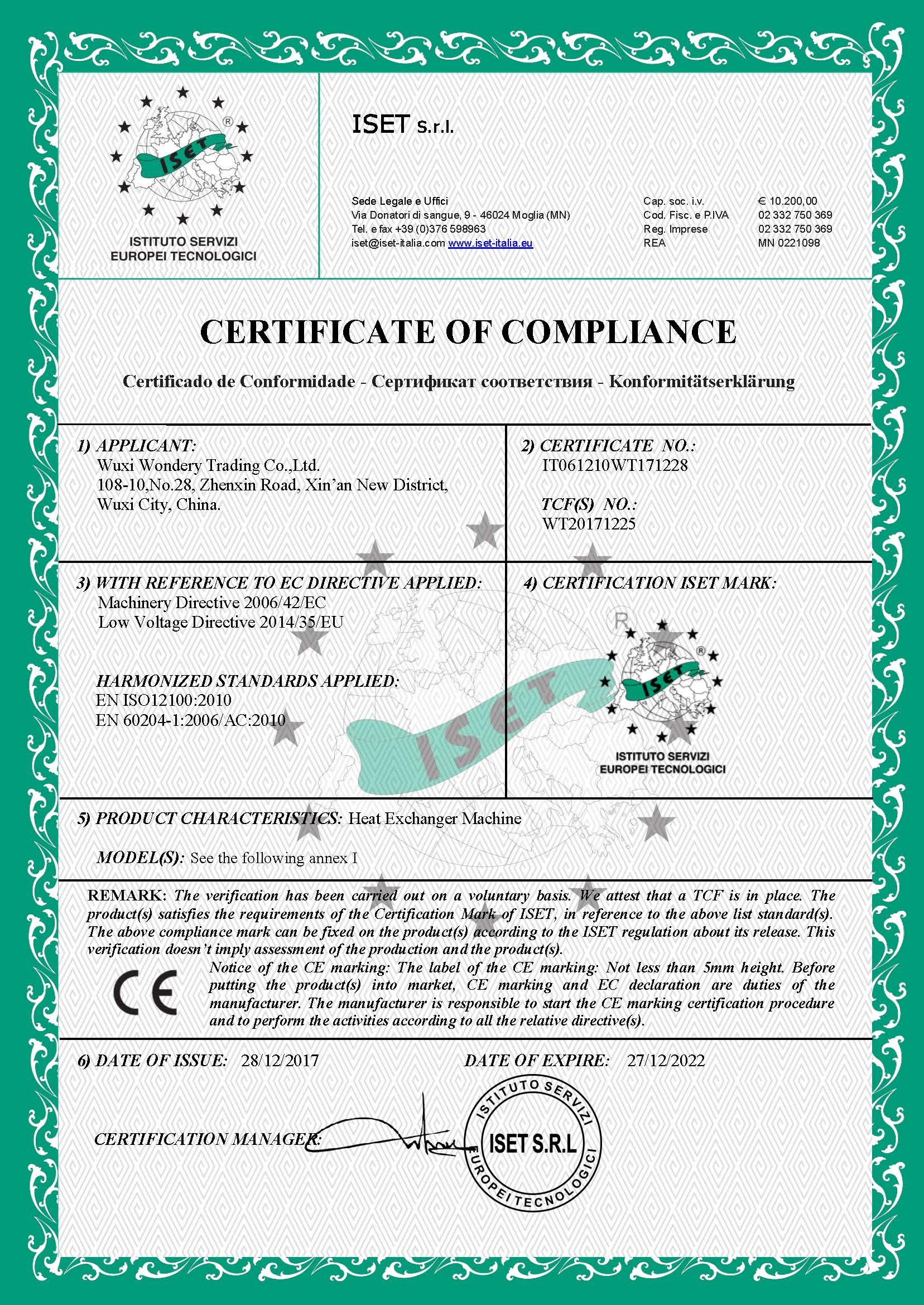 China Wondery Trading Co., Ltd Certificaten